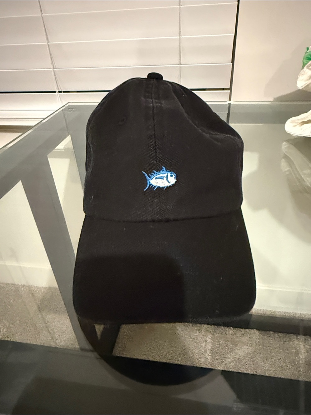 Southern Tide Black Hat with Light Blue Fish Emblem